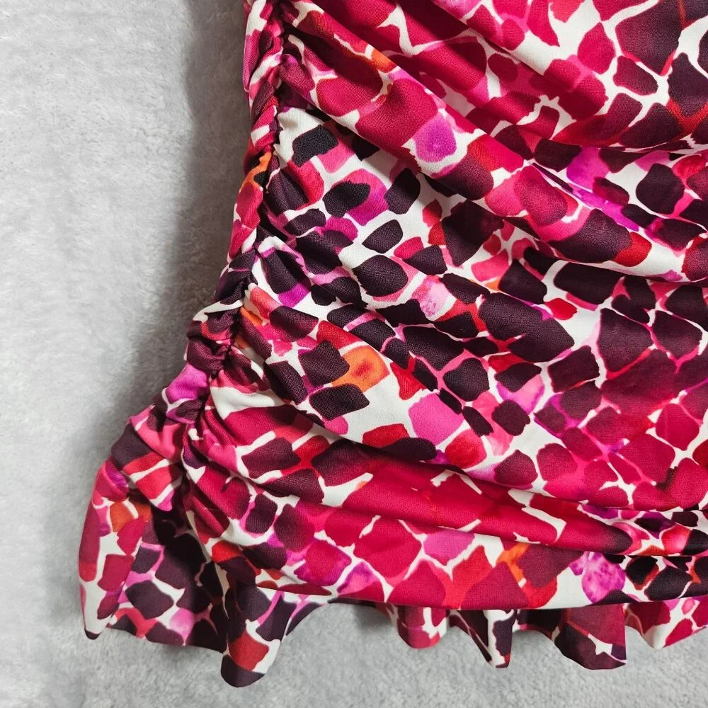 Penbrook swim top womens 14W pink red side gathered swim pool beach casual top